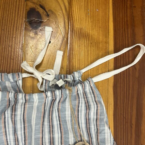 New Striped Romper Sz S Blue White Raw Edge Halter Pockets Beachy True Craft NWT - Picture 16 of 16